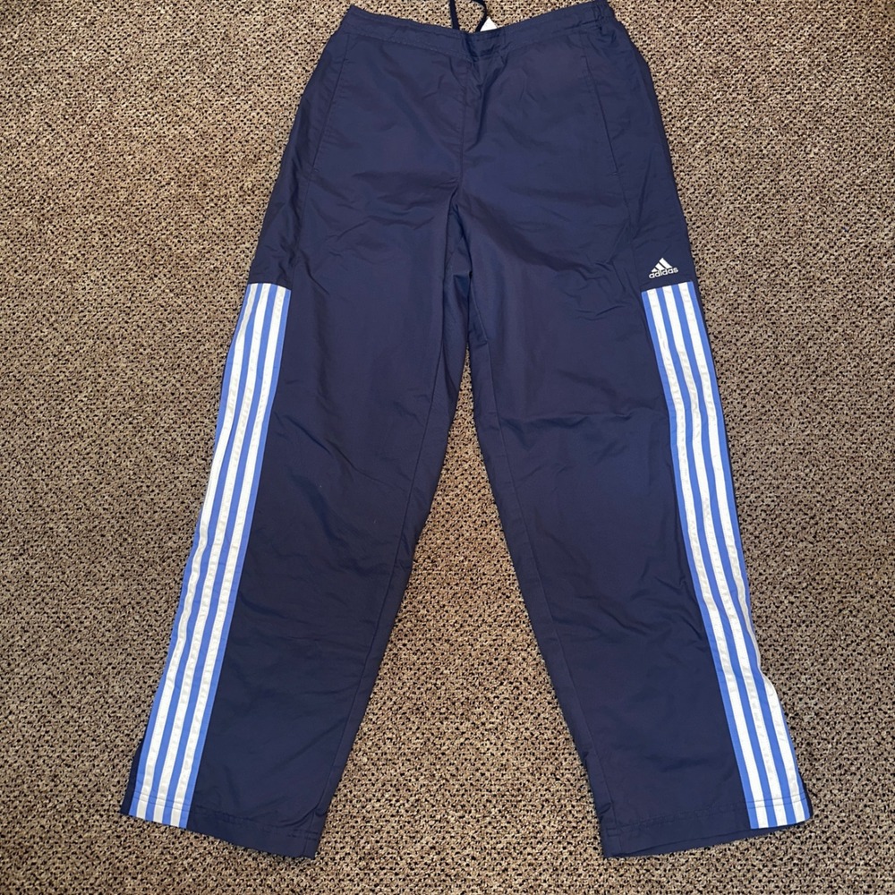 Adidas Mens Navy Blue Three Stripe Mesh Lined Track Pants Medium AHN001 Vintage
